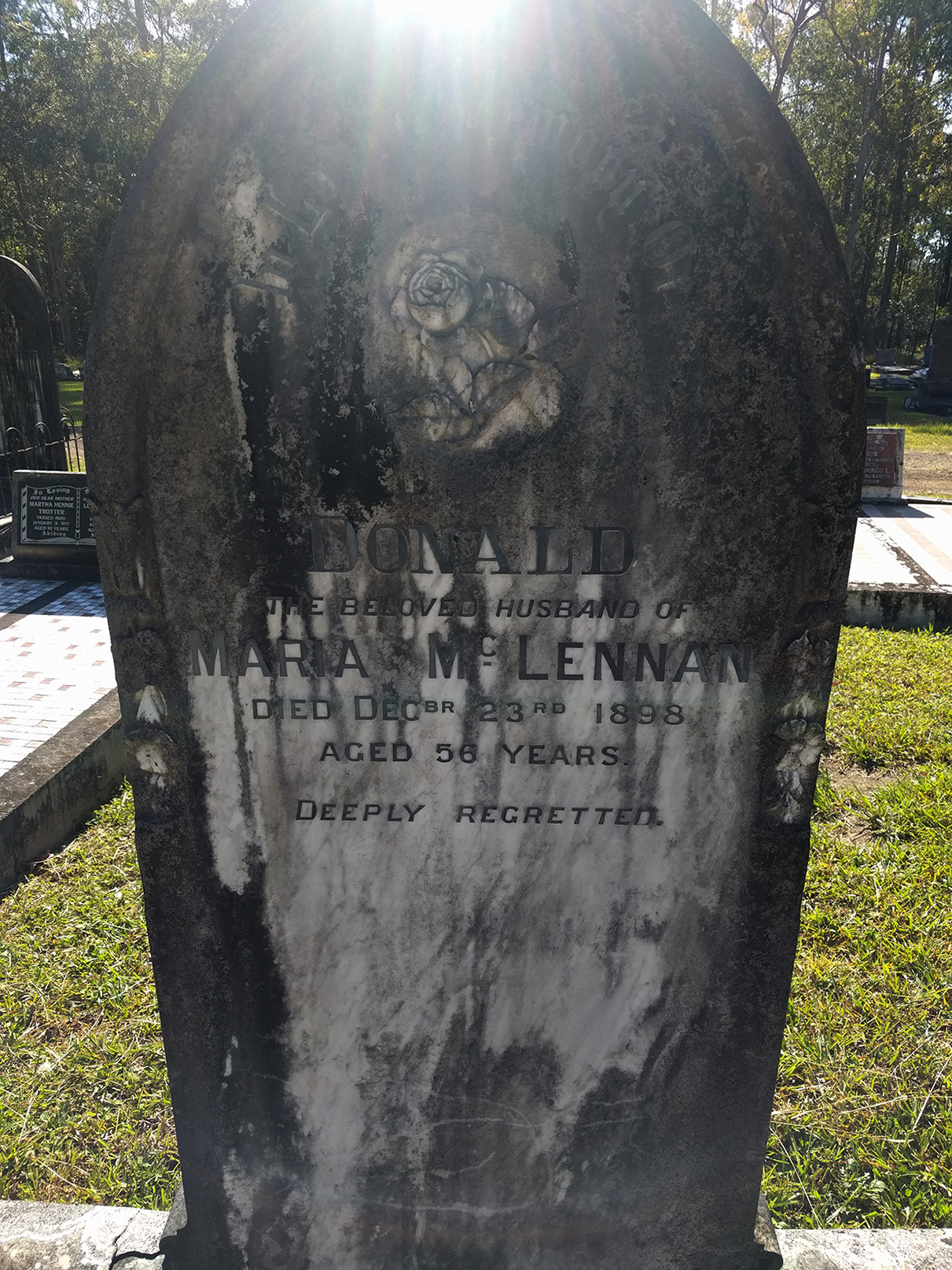 Photo of headstones/Donald McLennan d 1898 hdstn Redbank cem nr Taree